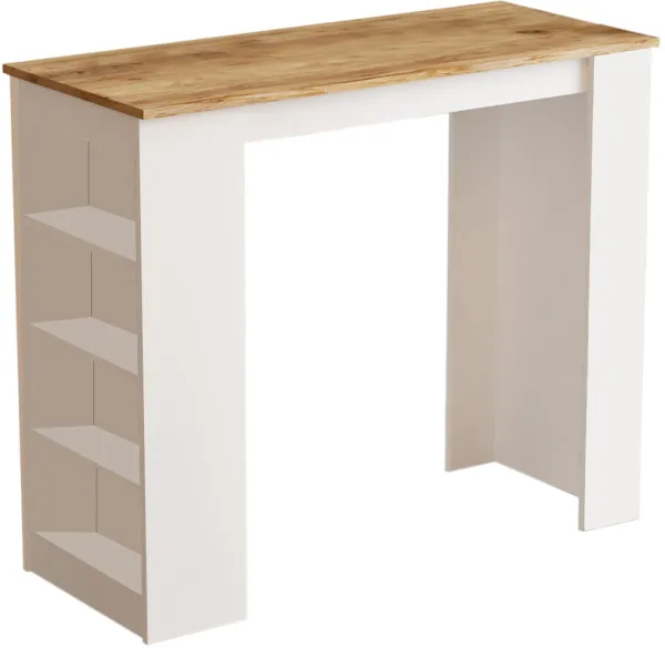NORDVÄRK ST1 Bartisch, mit 3 Regalen - Weiß und Natur Melamin (120x51,6)