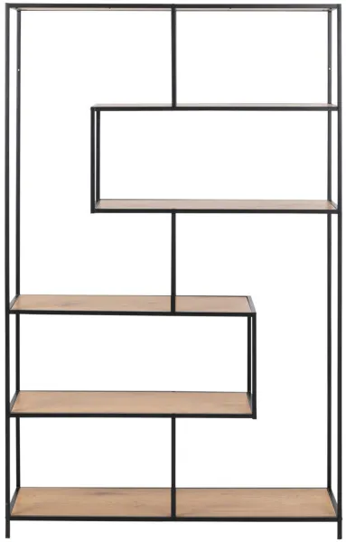ACT NORDIC Seaford Regal - Wildeiche aus Naturpapier und schwarzem Metall (H:185cm x114cm x 35cm)