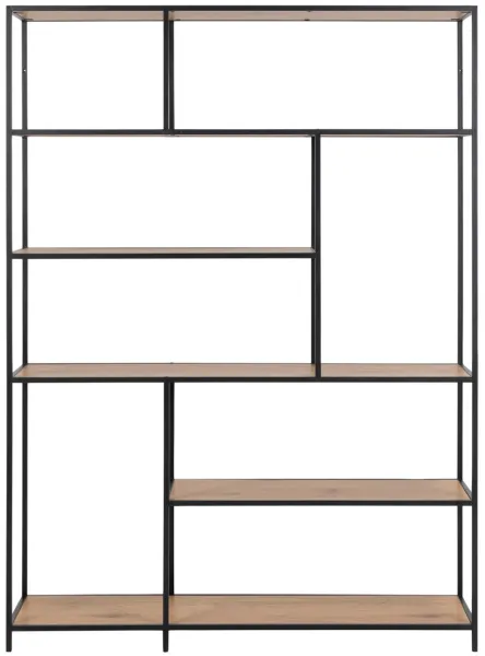 ACT NORDIC Seaford Regal - Wildeiche aus Naturpapier und schwarzem Metall (H:185cm x135cm x 35cm)